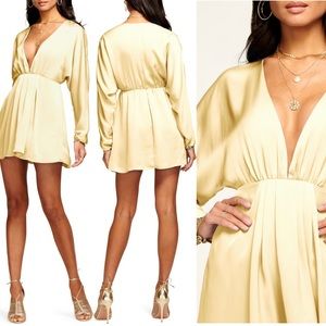 Rams Brook Plunge Neck Satin Long Sleeve Minidress
